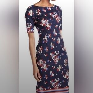Boden Fleur Fitted navy print textured cotton shift dress petal colors sz 16R